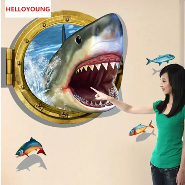 Wall Sticker 3D The Bottom of The Sea Shark World Art Sticker Bedroom Home Decor