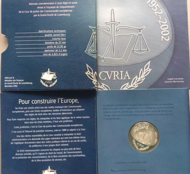 Luxemburg - 25 Euro Silber PP aus 2002 "50 Jahre Europäischer Gerichtshof" OVP