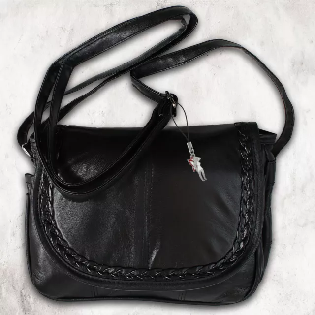 Bag street Cuero Auténtico Bolso Mujer Bolso de Fiesta Bandolera Negro OTJ135S