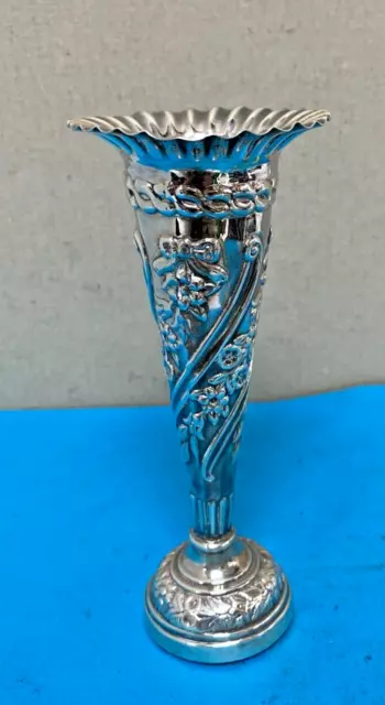 antique solid silver trumpet vase.