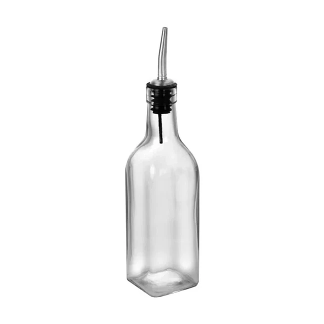 Olive Oil and Vinegar Glass Bottle with Stainless Steel Spout, 11 Ounce NEW