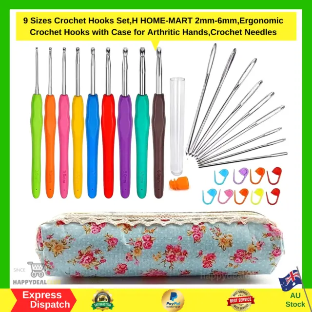 Clover Amour Crochet Hook Set of 9 Hooks 2.0mm to 6.0mm, Soft Grip Free Shipping