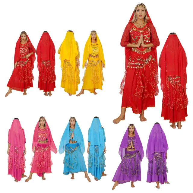 Damen Kostüm Karneval Set Bollywood Outfit Schal Oben Zuschneiden Bekleidung