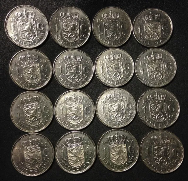 Vintage Netherlands Coin Lot - 16 GULDENS - Pure Nickel