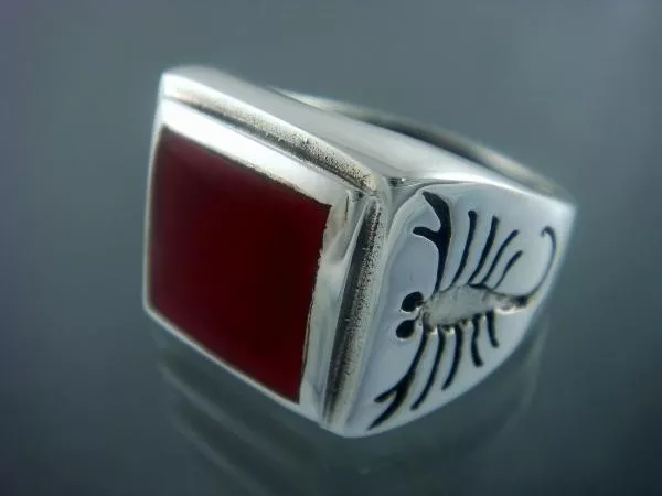 925 Sterling Silver Mens Carnelian Big Scorpion Zodiac Ring