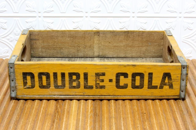 Vintage Wooden Double Cola Soda Pop Crate Box Yellow & Black Missing Dividers