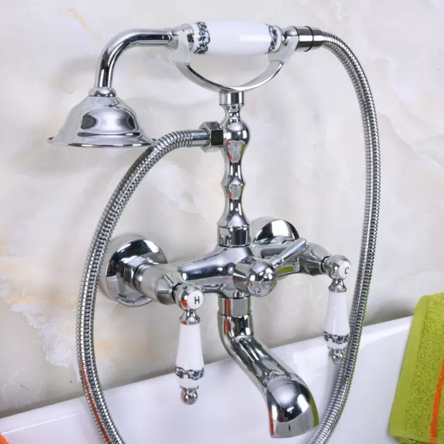 Wall Mount Chrome Silver Bathroom Tub Faucet Hand Shower Mixer Water Tap 2na204