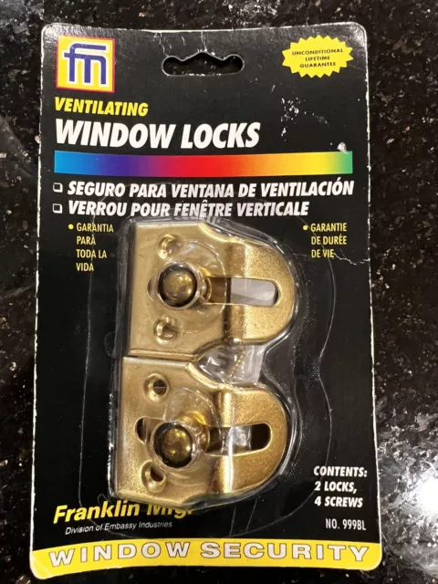 New 2 Window Locks Franklin Mfg Ventilating Security Metal Old Stock NIP