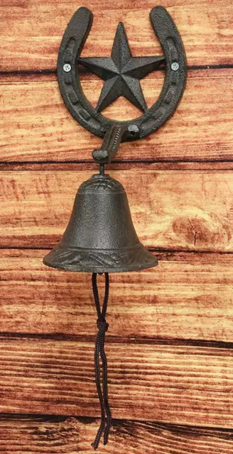 Cast Iron Rustic Vintage Western Star Horseshoe Door Wall Dinner Yard Bell Decor