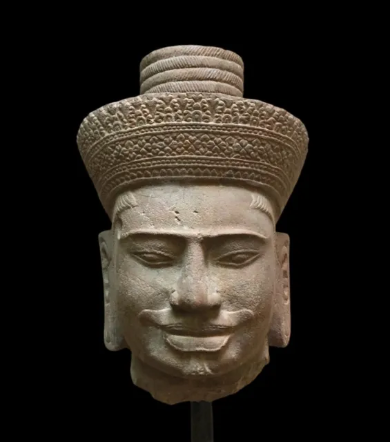 A Large And Powerful Khmer Stone Head Of A Divinity, Angkor Koh Ker 10th Century
