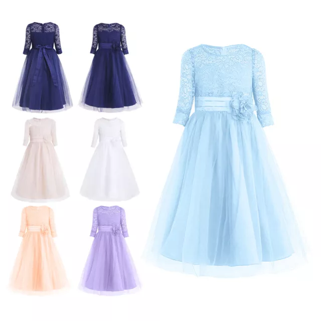 Girls Lace Flower Communion Wedding Bridesmaid Dress Party Pageant Ball Gown