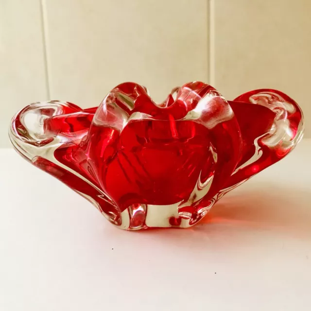 Vintage Murano Art Glass Red Ashtray Bowl - Mid Century