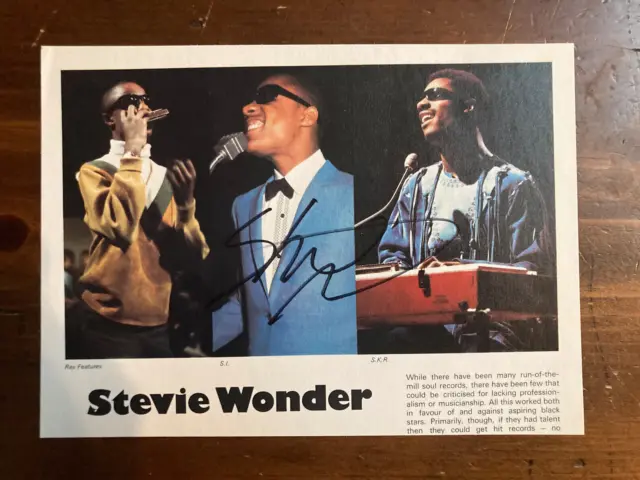 Stevie Wonder Signed Autograph Signatures on cut 9x6" Magazine Page RARE