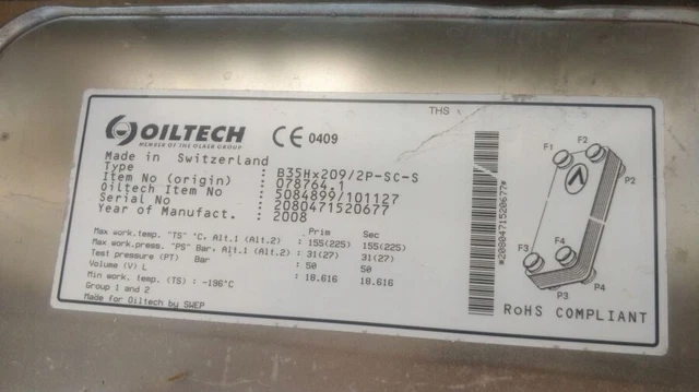 Scambiatore di calore OILTECH PWO B35Hx209 / 2P-SC-S / #A B0Z 8732
