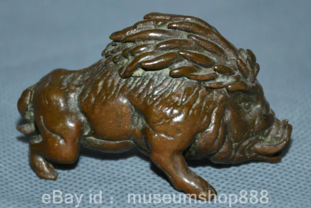 1.4" Old Chinese Red Bronze Craving Wild Boar Pig Beast Sculpture Ornaments