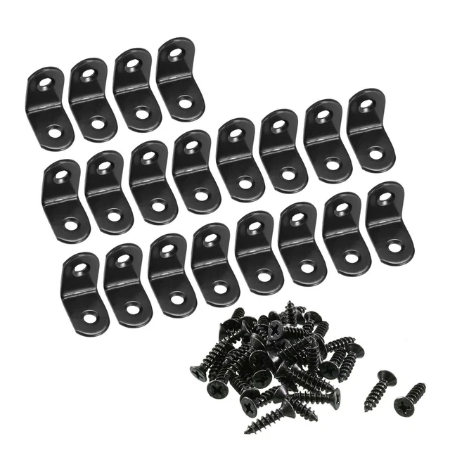 Corner Brace Angle Bracket Fastener L Shape 25mmx25mmx16mm Black Round End 20pcs