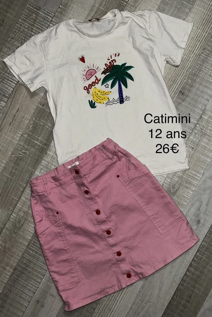 Ensemble Fille Catimini 6 Ans : T-shirt Rose + Short Velours Noir - Hiver - Occasion Très Bon état