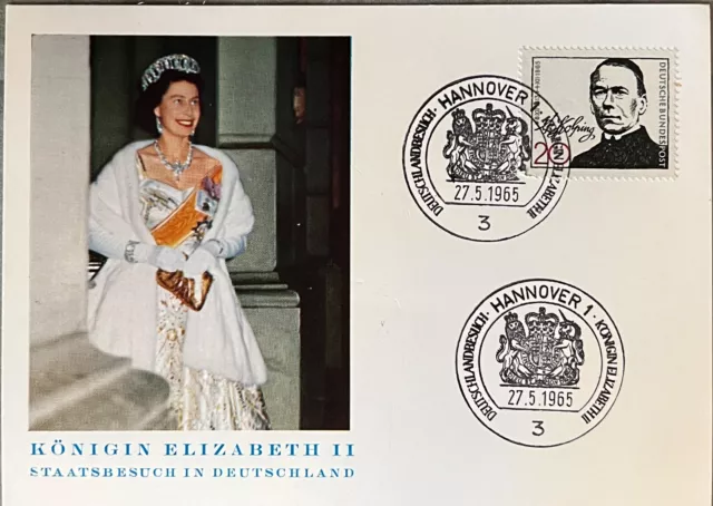 Königin Elizabeth II. Deutschlandbesuch 3 Hannover 1965 Sonderstempel