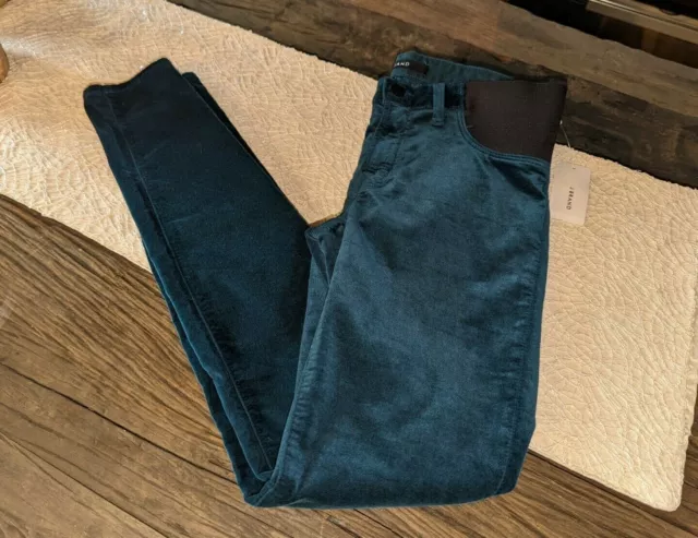 Nwt $198 J Brand Sz 26 Mama J Emerald Velveteen Super Skinny Jeans Maternity