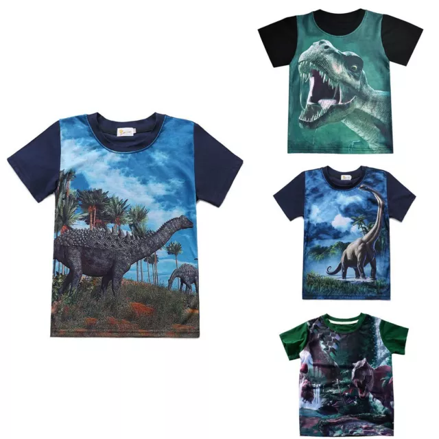 Toddler Kids Baby Boys Summer Short Sleeve Cartoon Dinosaur Print T shirt Tops