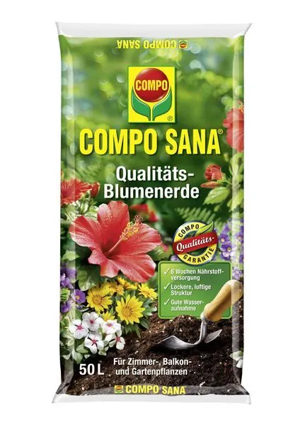 COMPO SANA Qualitaets Blumenerde 50 L für optimale Wasser- & Nährstoffversorgung