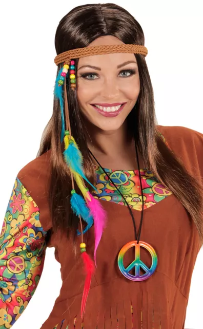 Hippie Haarband mit Perlen und Federn NEU - Zubehör Accessoire Karneval Fasching