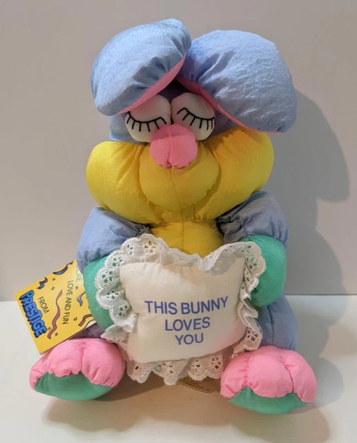 Vintage Prestige Toy Corp Nylon Puffalump Style Colorful Bunny Rabbit Plush 1991