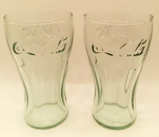 4 Vtg IG Coca Cola Coke Green Mini Drinking Glasses Embossed Logo 4 1/2'' Tall 2