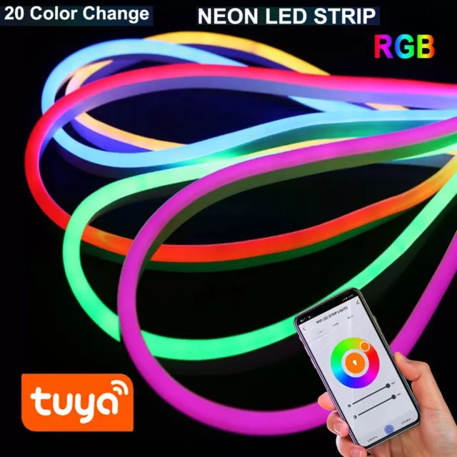 Smart Wifi Bluetooth RGB LED Neon Flex Rope Strip Lights Party Bar Sign Outdoor