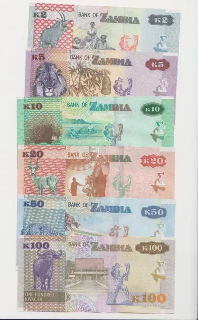 ZAMBIA: New 2022 Banknotes set -  5, 10, 20, 50, 100 Kwacha all UNC 2