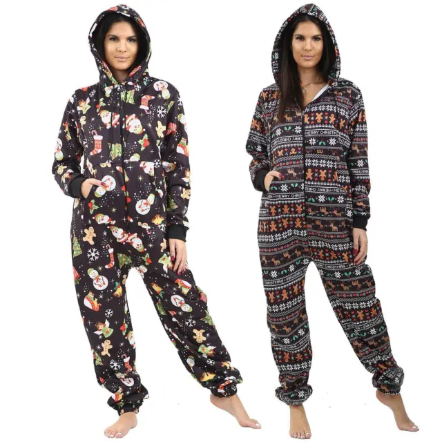 Womens Ginger Bread Merry Christmas All In One Piece Hooded Jumpsuit Tracksuits