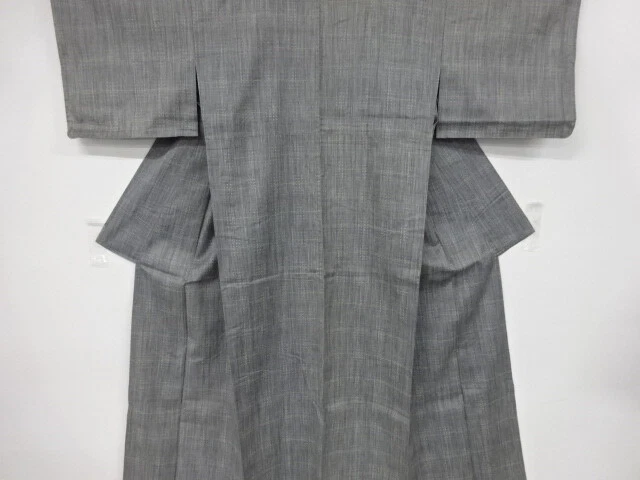 6512031: Japanese Kimono / Antique Hitoe Kimono / Tsumugi / Woven Abstract Grid