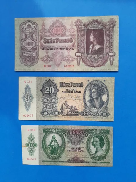 1 x 10+20+100 Pengö Ungarn / Geldschein Banknote von 1930/36/41