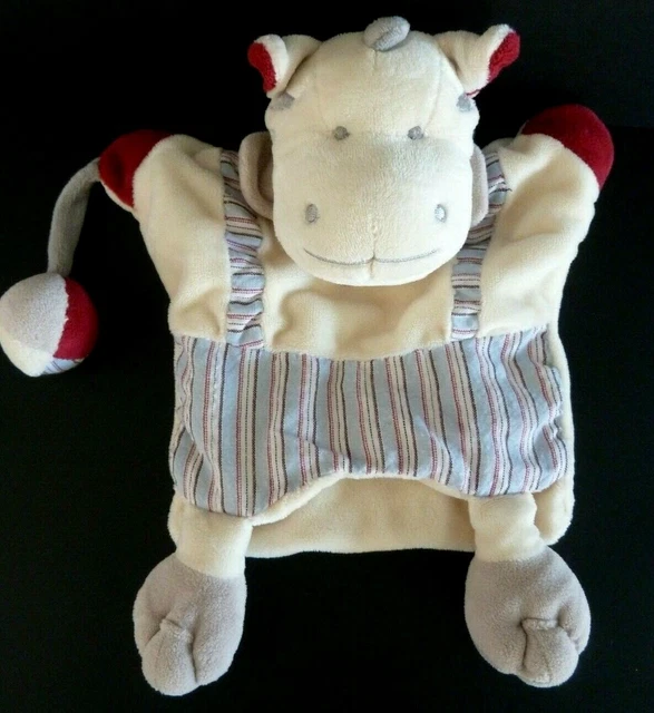 D5. DOUDOU PLAT MARIONNETTE BABY NAT Mr ZEBRE BLANC BLEU ROUGE BALLE ETAT NEUF*
