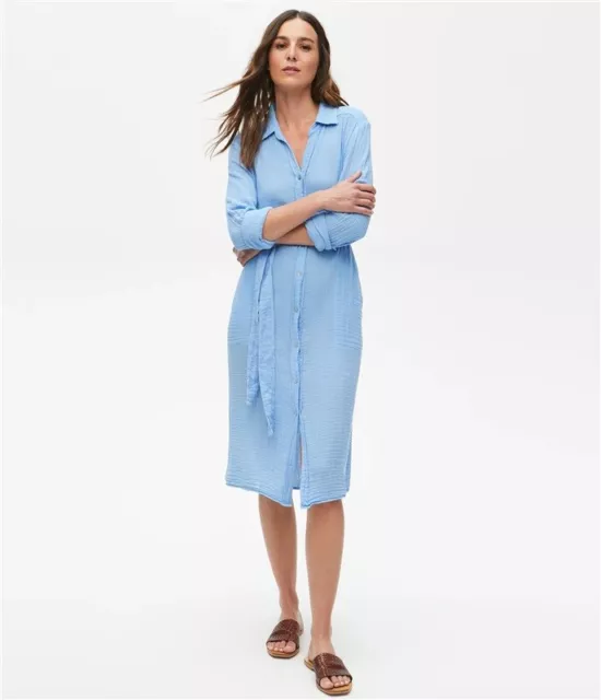 NWOTD Michael Stars XS Cleo Gauze Button Up Shirt Dress Long Blue Gray 114899