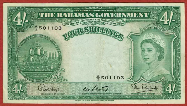 BAHAMAS GOVERNMENT ND(1954) 4 SHILLINGS VF P-13b