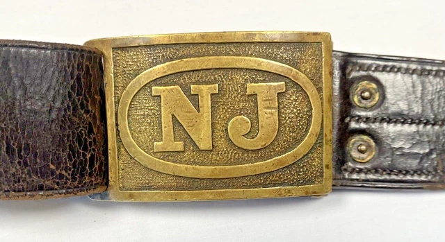 U.S. Army Indian Wars 1874 Leather Belt and New Jersey "NJ" Brass Belt Buckle U.S. Army Indian Wars 1874 Leather Belt and New Jersey "NJ" Brass Belt Buckle