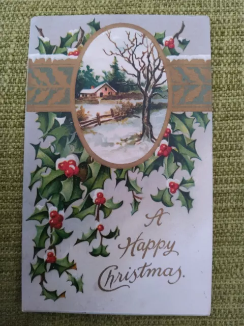 1909 Misch & Co Neath Winter Skies Navidad Postal Serie Nº 1381. Acebo.