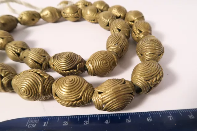 Schöner Strang große Messingperlen 19mm FV01 Gelbguß Ghana Brass Beads Ashanti