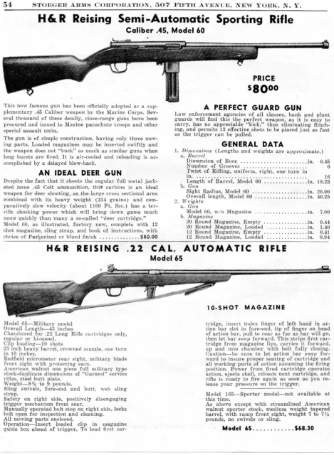 1946 Print Ad of Harrington & Richardson H&R Reising Model 60 65 Sporting Rifle