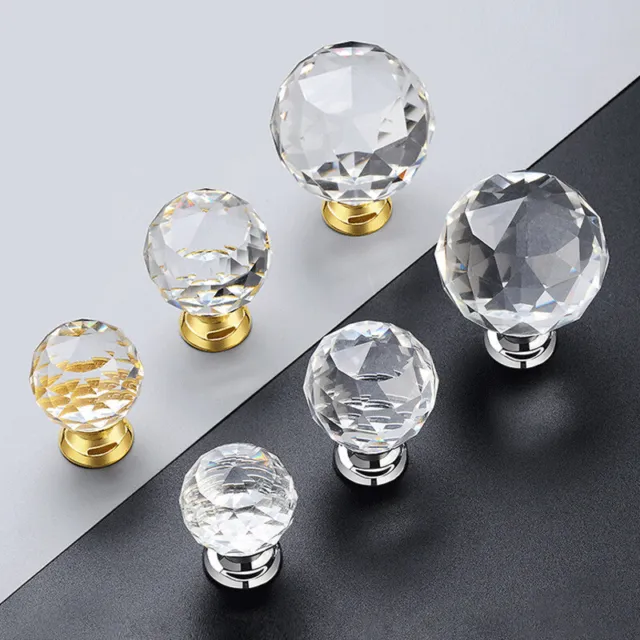 20-48MM Crystal Diamond Glass Pull Handle Door Knobs Drawer Cupboard Cabinet UK