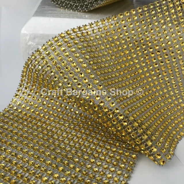 GOLD metalic Diamante Effect Mesh Ribbon Wedding Bridal Rhinestones Cake