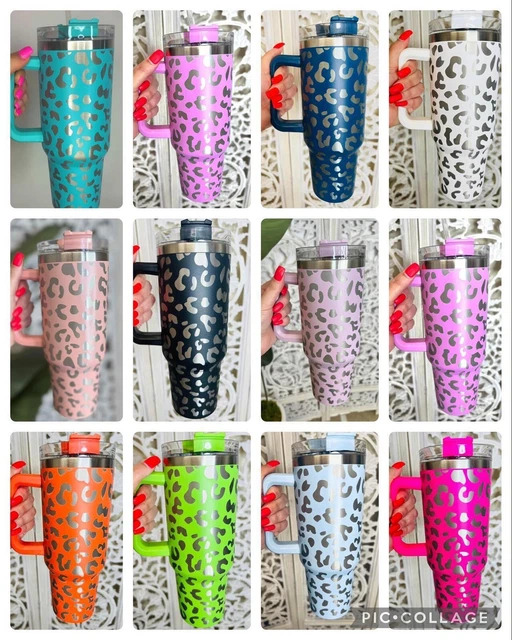 40 Ounce Tumbler Cheetah Laser Engraved with handle And Straw Stanley Dupe Cup 40 Ounce Tumbler Cheetah Laser Engraved with handle And Straw Stanley Dupe Cup