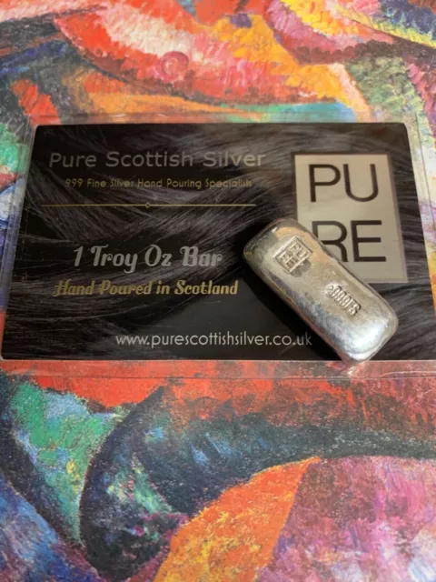 1 Troy Oz Bar Hand Poured Pure Scottish Silver 999 Fine Silver