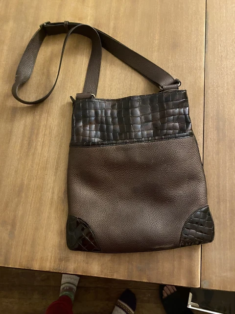 Vintage Brighton Crossbody Leather Purse Bag Black W Brown Croco C840889