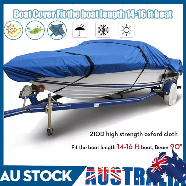 14-16ft Boat Cover Trailerable Jumbo Marine Grade 210D UV Waterproof Heavy Duty