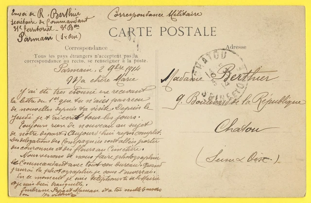 cpa written in 1914 PARMAIN (Val d'Oise) Le CHÃTEAU Military Correspondence 2
