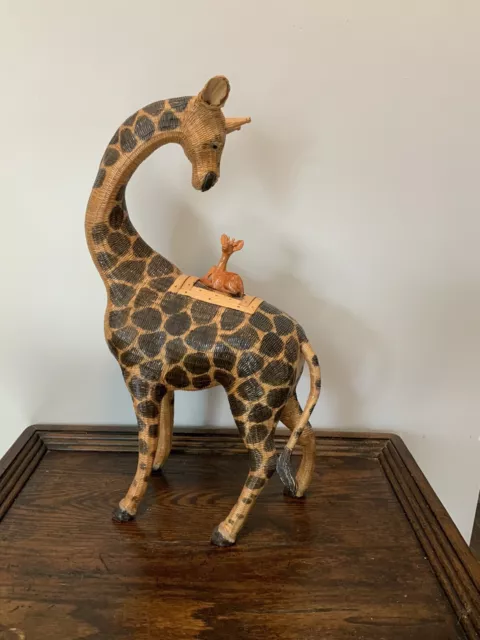 Fabulous Vintage Shanghai Handicrafts Giraffe  Woven Basket Figure