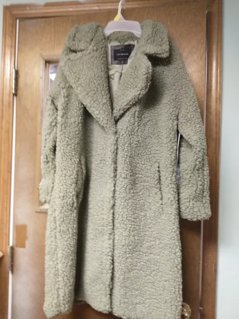 Faux Fur Fleece Lucky Brand Womens Coat XXL 2XL Sage Green Olive Army Lined Long