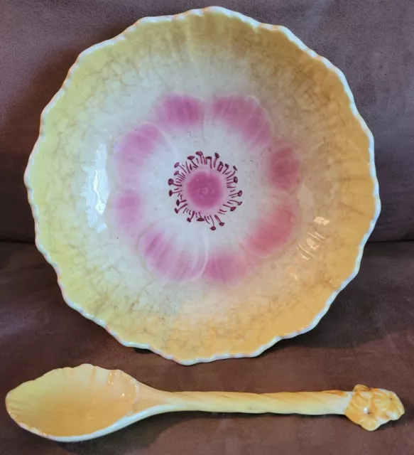 Royal Winton Grimwades Salad Bowl Spoon 2 PC Buttercup Yellow Sunflower Peony